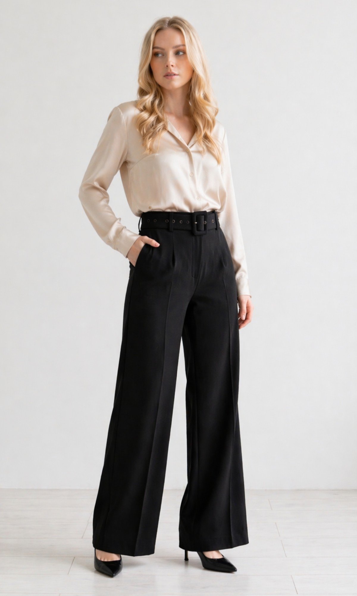 PANTALON PALAZO CON CINTURON - Image 6