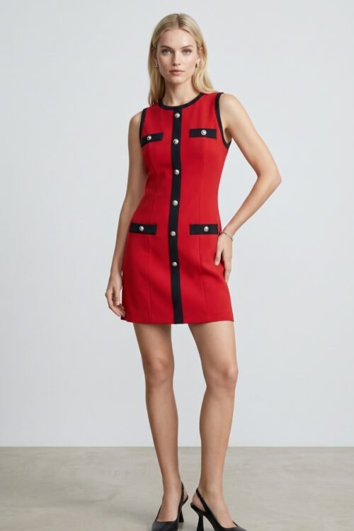 VESTIDO SIN MANGAS BOTONES DORADOS